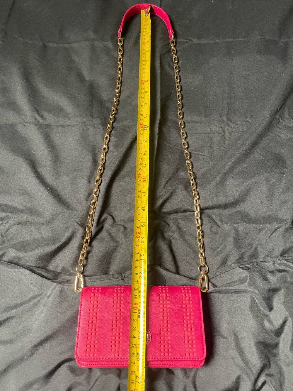 Tory Burch Fuchsia Pink Perforated Saffiano Crossbody Bag Gold Chain Hot Pink - Picture 5 of 10